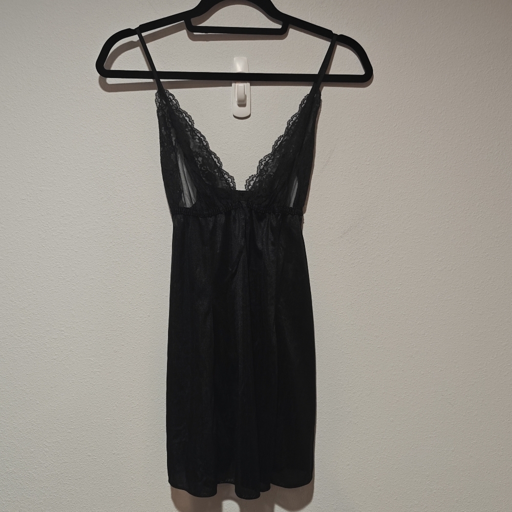 90s Vintage Pandora Lingerie by Chic Black Baby Doll Lingerie Top Small Black